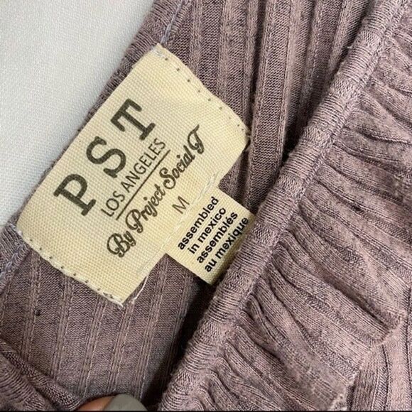 Project Social T Tank Top Womens Medium Shark Purple Ribbed Tie Back Ruffle - Picture 3 of 4